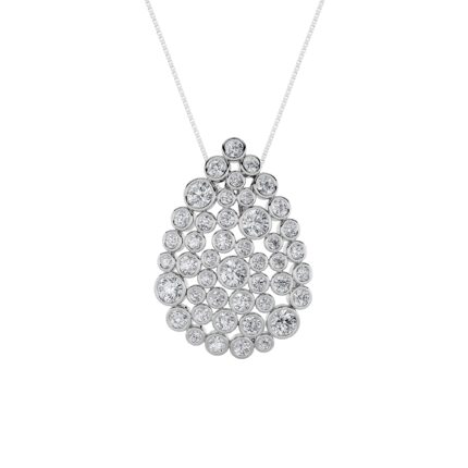2.5 CT bezel bubble teardrop round lab grown diamond pendant in 14K White Gold