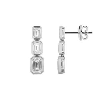 5ct Lab Grown Emerald Cut Bezel Diamond Drop Earrings in 14K White Gold