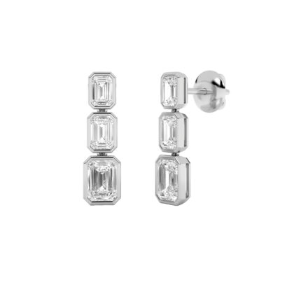 5ct Lab Grown Emerald Cut Bezel Diamond Drop Earrings in 14K White Gold