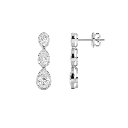 5ct Lab Grown Oval & Pear Bezel Diamond Drop Earrings in 14K White Gold