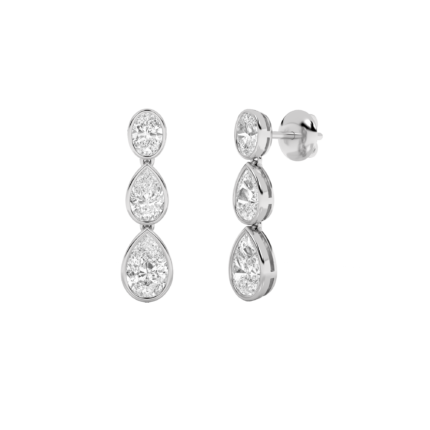 5ct Lab Grown Oval & Pear Bezel Diamond Drop Earrings in 14K White Gold