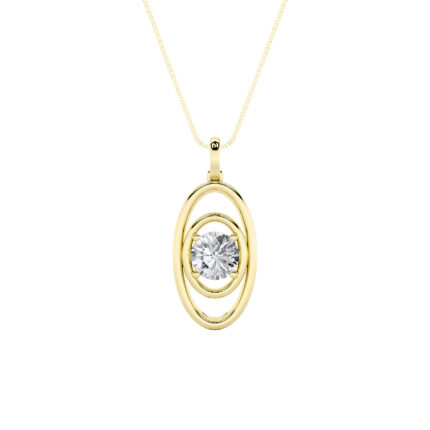1 CT round orbit oval frame lab grown diamond pendant in 14K Yellow Gold