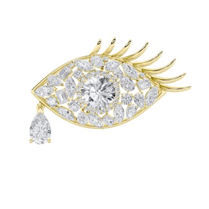 7 CT evil eye mixed shape lab grown diamond brooch in 14K Yellow Gold