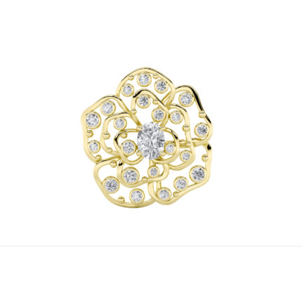 4 CT oval floral filigree lab grown diamond brooch in 14K Yellow Gold