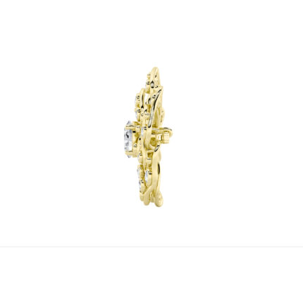 4 CT oval floral filigree lab grown diamond brooch in 14K Yellow Gold
