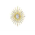 2.5 CT oval sunburst lab grown diamond brooch in 14K Yellow Gold