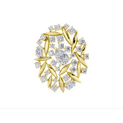 5 CT pear cluster lab grown diamond brooch in 14K Yellow Gold