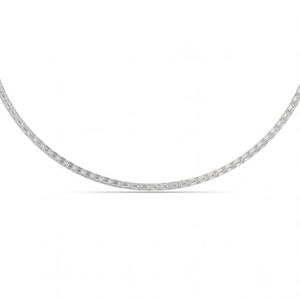emerald cut line lab grown diamond tennis necklace in 14K White Gold
