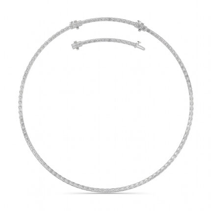 emerald cut line lab grown diamond tennis necklace in 14K White Gold
