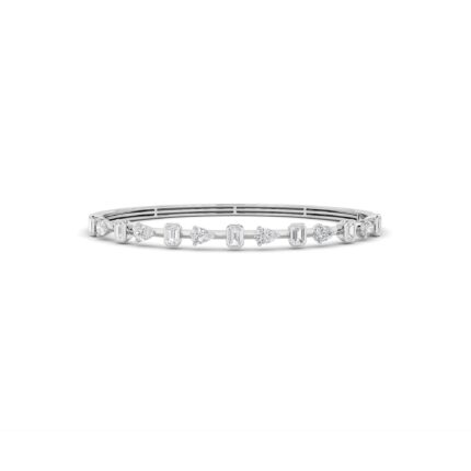 2.5 CT emerald cut and pear lab grown diamond bangle bracelet in 14K white gold