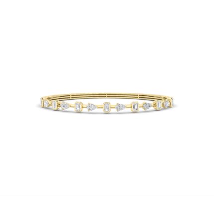 2.5 CT emerald cut and pear lab grown diamond bangle bracelet in 14K yellow gold