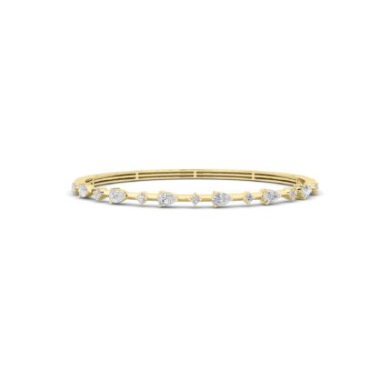 1.5 CT pear and round lab grown diamond bangle bracelet in 14K yellow gold