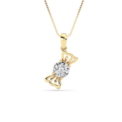1 CT round ribbon bow lab grown diamond pendant in 14K Yellow Gold