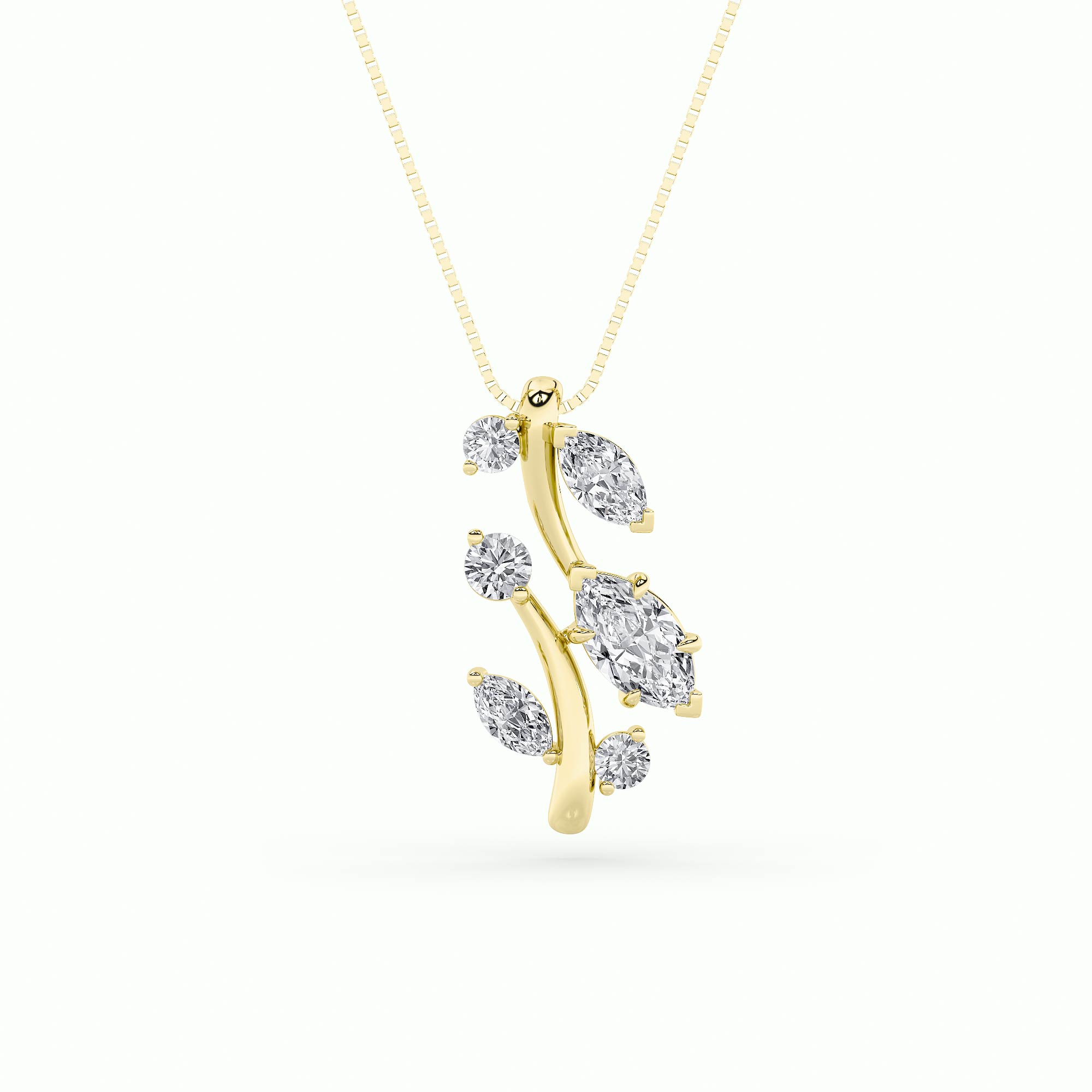 1.5 CT marquise vine leaf lab grown diamond pendant in 14K Yellow Gold