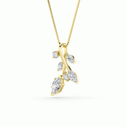 1.5 CT marquise laurel leaf lab grown diamond pendant in 14K Yellow Gold