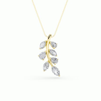 1.5 CT marquise olive branch lab grown diamond pendant in 14K Yellow Gold