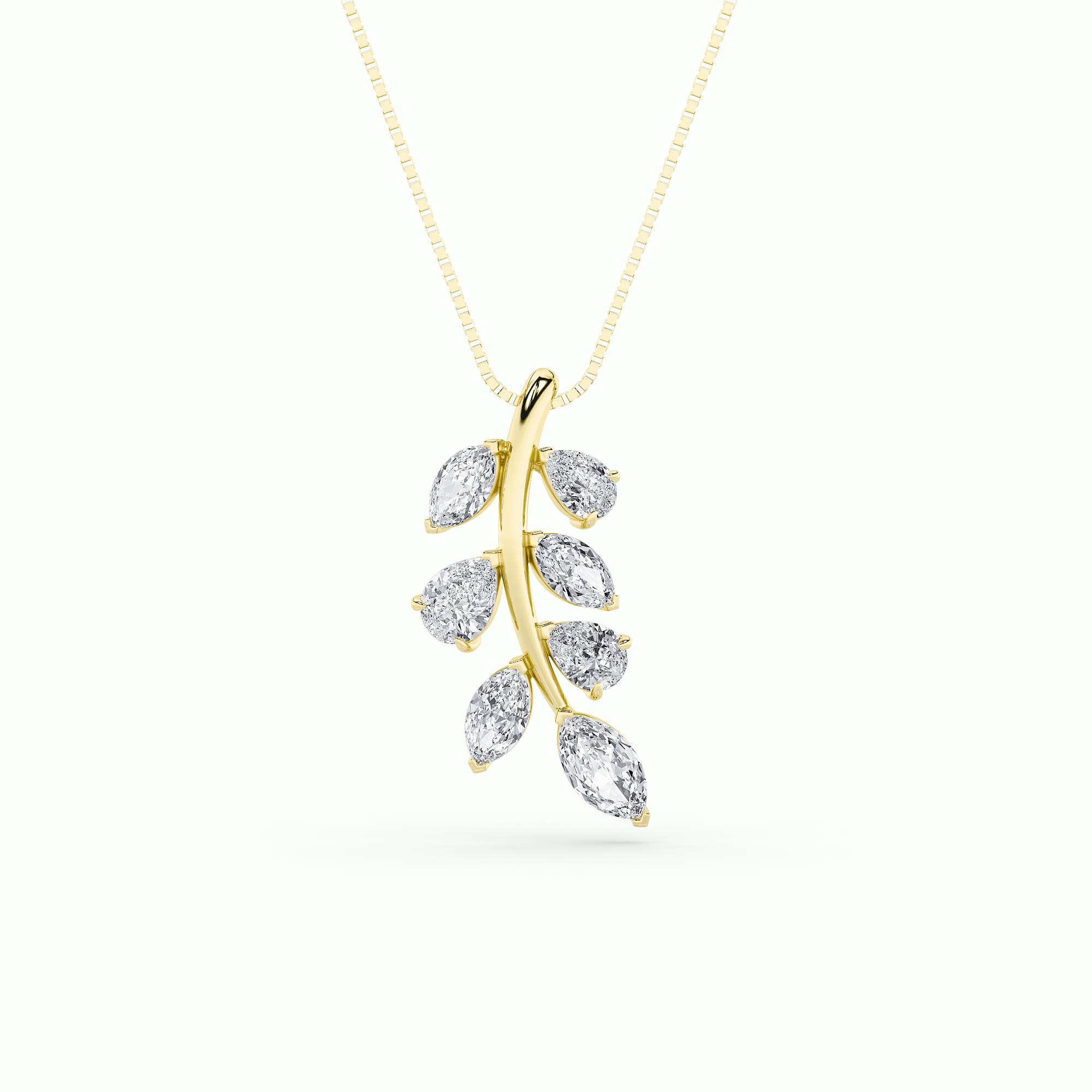 1.5 CT marquise olive branch lab grown diamond pendant in 14K Yellow Gold