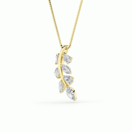 1.5 CT marquise olive branch lab grown diamond pendant in 14K Yellow Gold
