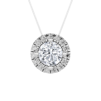 1.25 CT round halo medallion lab grown diamond pendant in 14K White Gold