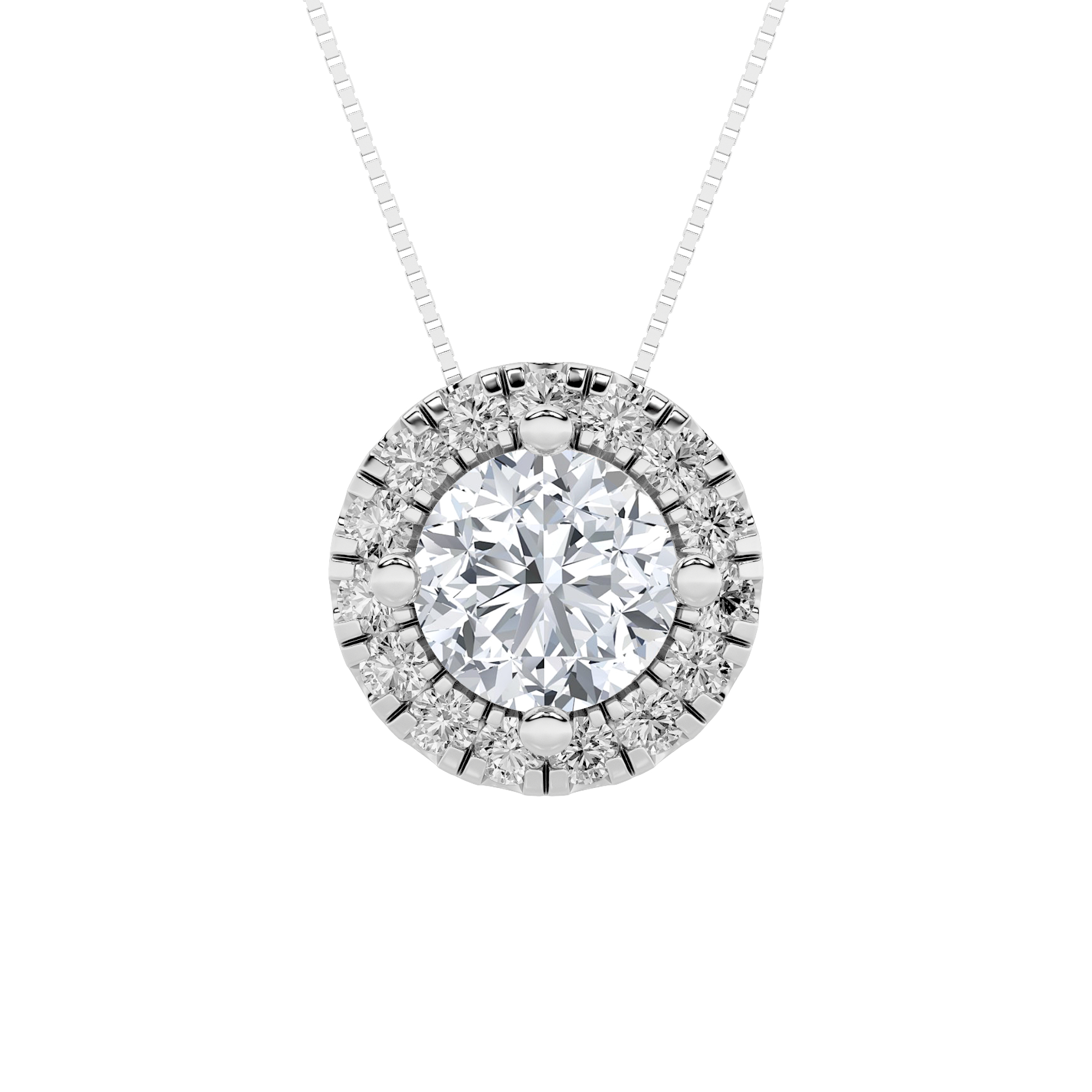 1.25 CT round halo medallion lab grown diamond pendant in 14K White Gold
