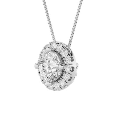 1.25 CT round halo medallion lab grown diamond pendant in 14K White Gold