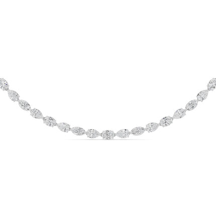 graduated oval and pear lab grown diamond tennis necklace in 14K White Gold
