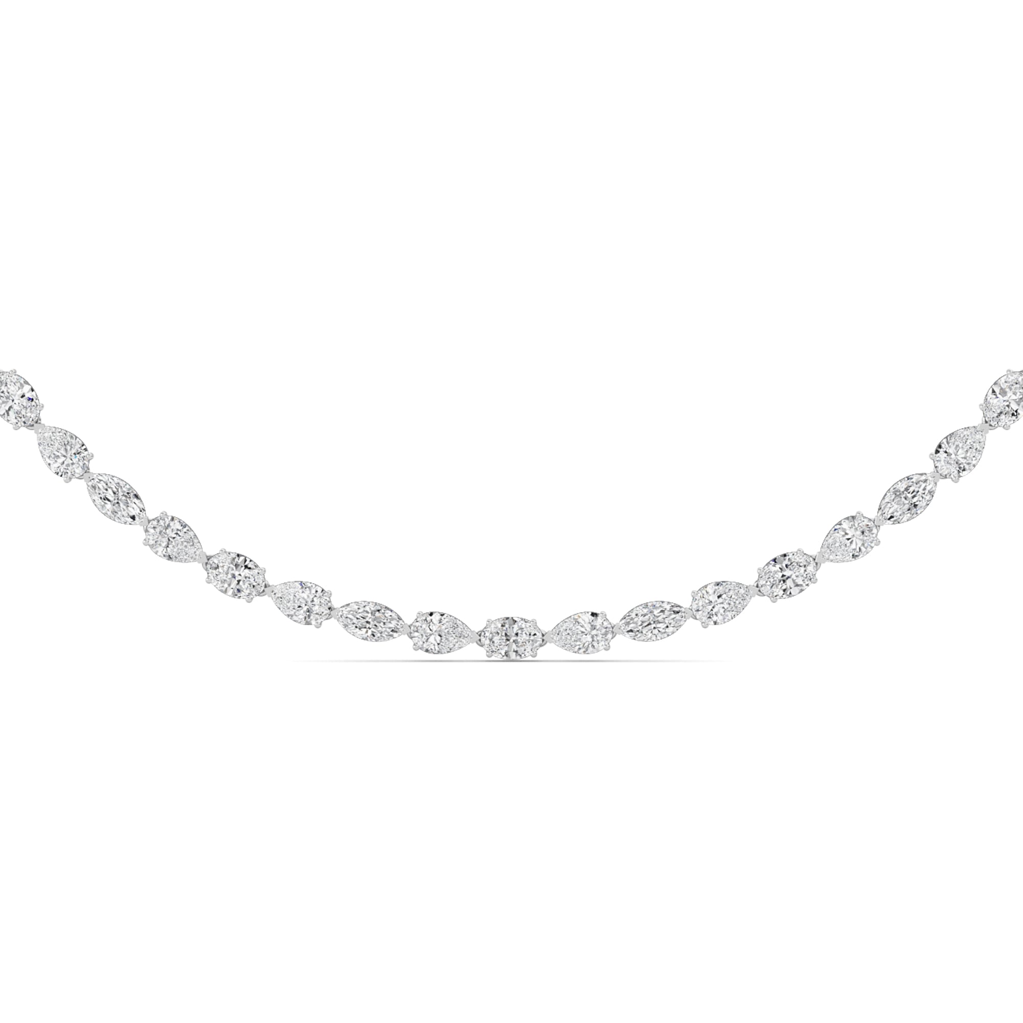 graduated oval and pear lab grown diamond tennis necklace in 14K White Gold