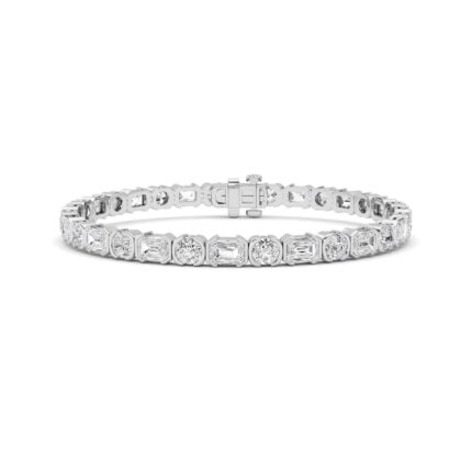 13 CT round and emerald cut semi-bezel lab grown diamond tennis bracelet in 14K white gold