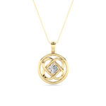 0.5 CT round deco circle lab grown diamond pendant in 14K Yellow Gold