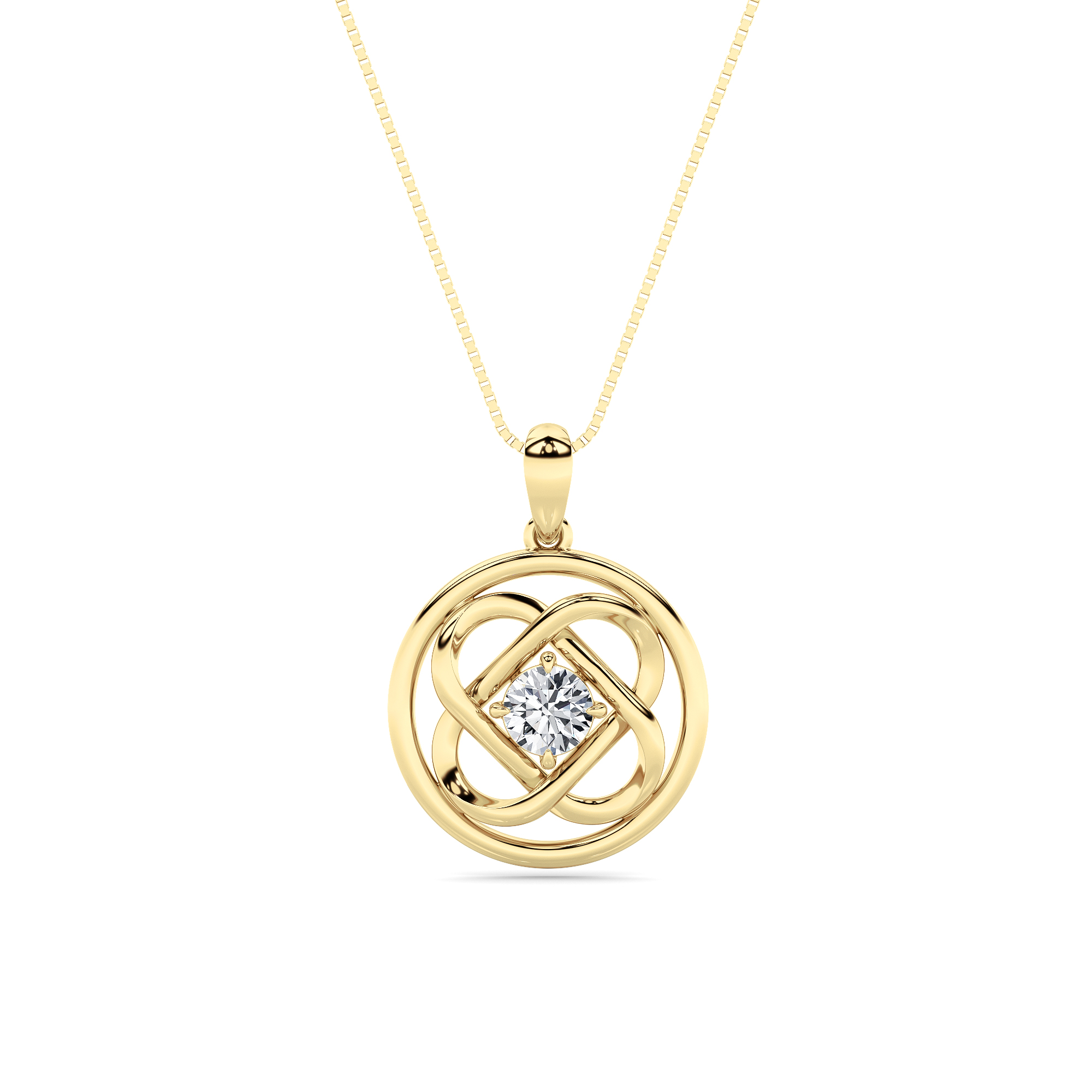 0.5 CT round deco circle lab grown diamond pendant in 14K Yellow Gold