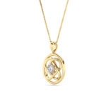 0.5 CT round deco circle lab grown diamond pendant in 14K Yellow Gold