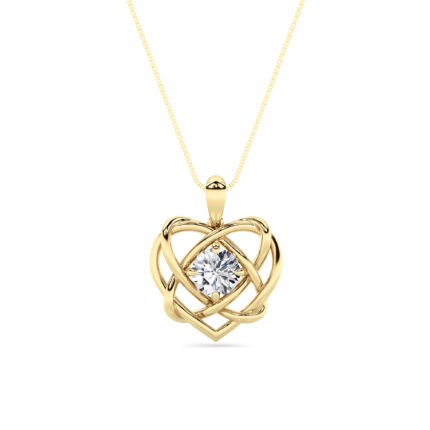1 CT round celtic heart knot lab grown diamond pendant in 14K Yellow Gold