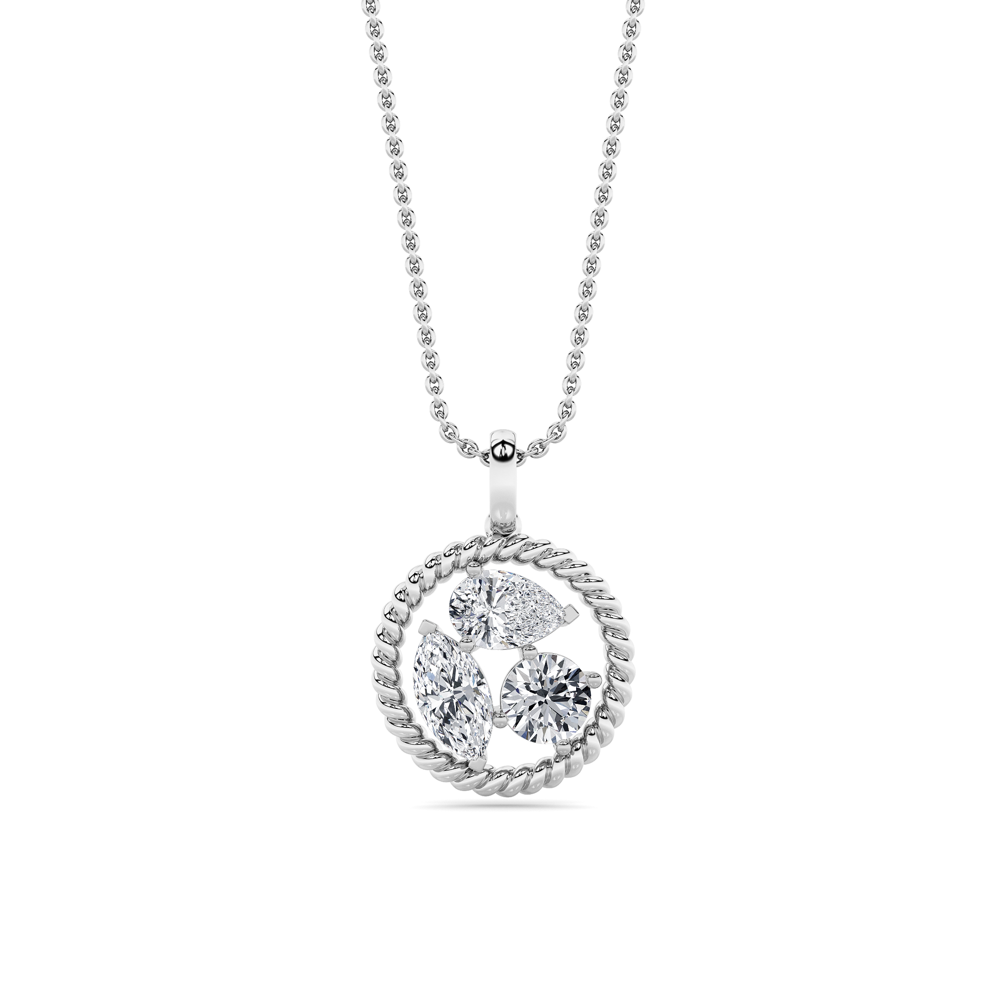 1.5 CT mixed shape circle medallion lab grown diamond pendant in 14K White Gold