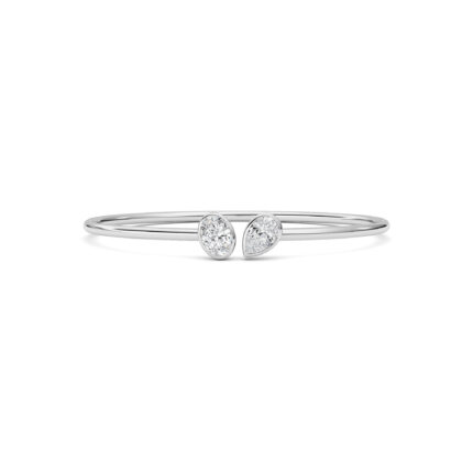 2 CT oval bezel lab grown diamond bangle bracelet in 14K white gold