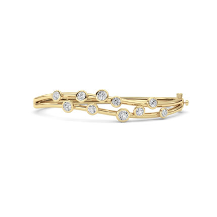 2 CT round bezel crossover lab grown diamond bangle bracelet in 14K yellow gold
