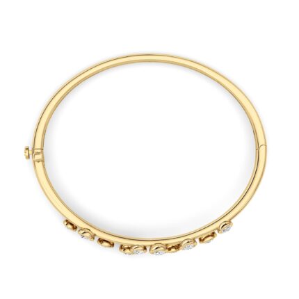 2 CT round bezel crossover lab grown diamond bangle bracelet in 14K yellow gold