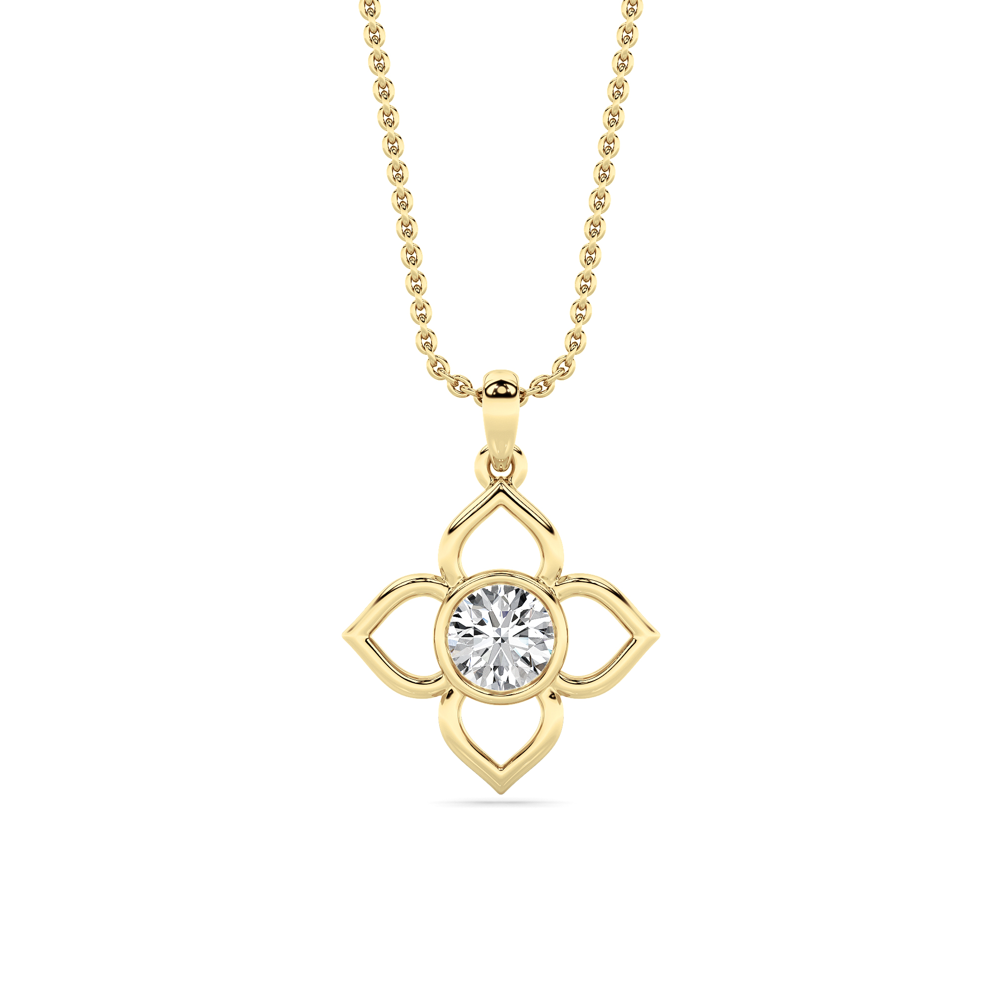 0.5 CT round quatrefoil lab grown diamond pendant in 14K Yellow Gold