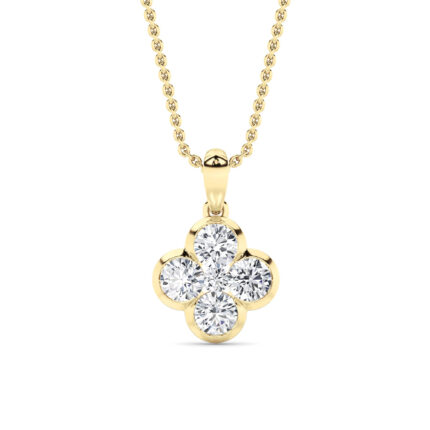 1 CT round clover cluster lab grown diamond pendant in 14K Yellow Gold