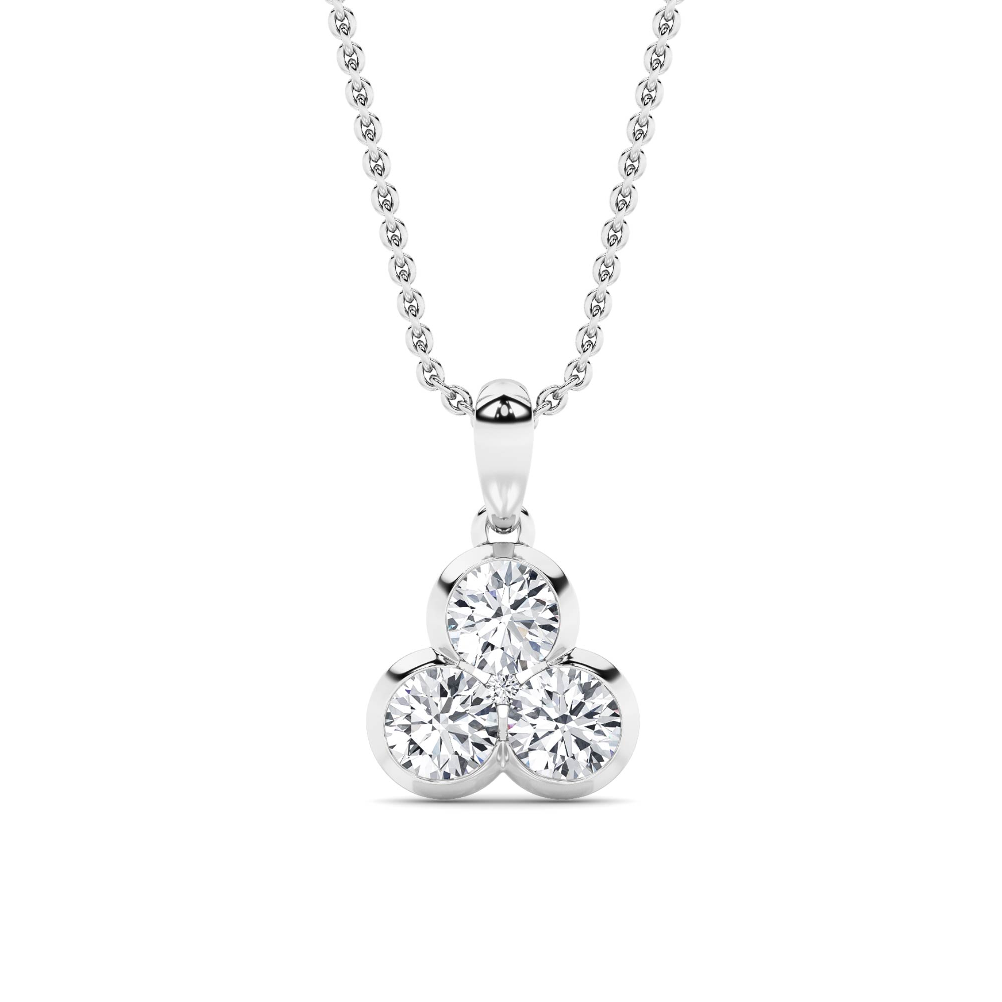 1 CT round trio cluster lab grown diamond pendant in 14K White Gold
