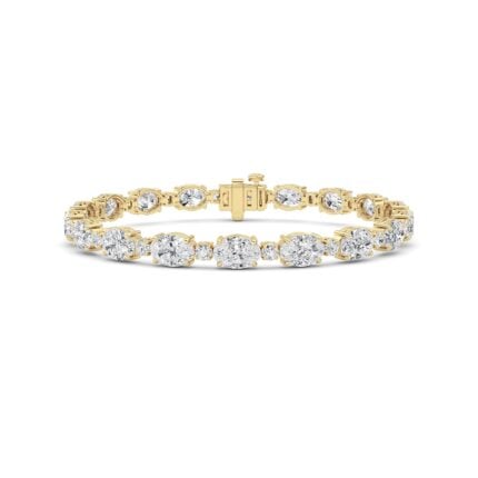 13 CT round and oval lab grown diamond tennis bracelet in 14K yellow gold