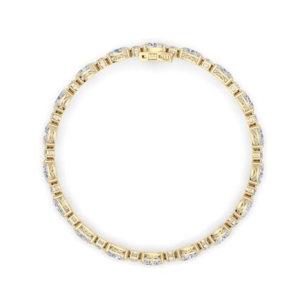 13 CT round and oval lab grown diamond tennis bracelet in 14K yellow gold