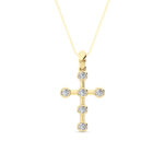 0.5 CT round accent cross lab grown diamond pendant in 14K Yellow Gold