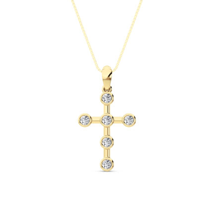 0.5 CT round accent cross lab grown diamond pendant in 14K Yellow Gold