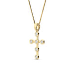 0.5 CT round accent cross lab grown diamond pendant in 14K Yellow Gold