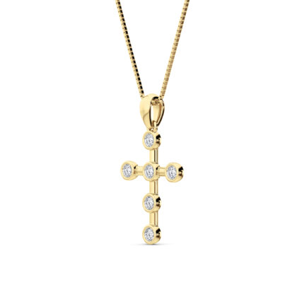 0.5 CT round accent cross lab grown diamond pendant in 14K Yellow Gold