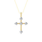 1 CT round tipped cross lab grown diamond pendant in 14K Yellow Gold