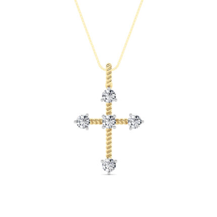 1 CT round tipped cross lab grown diamond pendant in 14K Yellow Gold