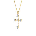 1 CT round tipped cross lab grown diamond pendant in 14K Yellow Gold