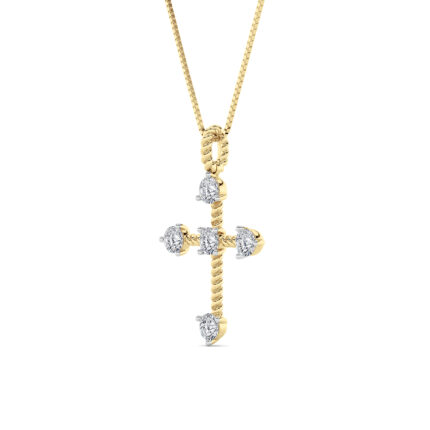 1 CT round tipped cross lab grown diamond pendant in 14K Yellow Gold