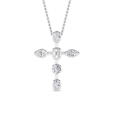 1.5 CT mixed shape cross lab grown diamond pendant in 14K White Gold